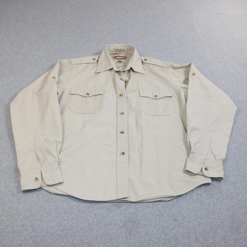 Vintage Banana Republic Shirt Women 12 Beige Safari Button Cotton Hong Kong 80s